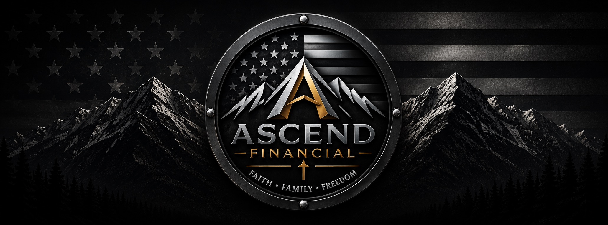 Ascend Financial Group mountain emblem with Faith, Family, Freedom motto